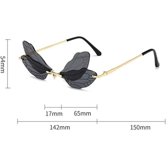 ?Women Black Dragonfly Wing Shape Frameless Irregular Shades Party Sun Glasses main image 5